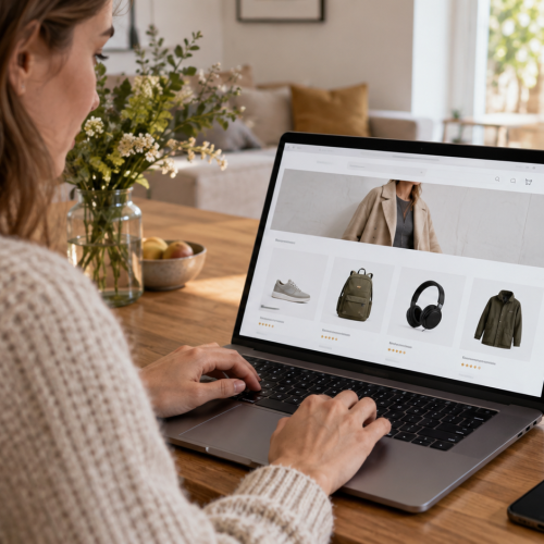 Customer browsing personalised product recommendations in an online store